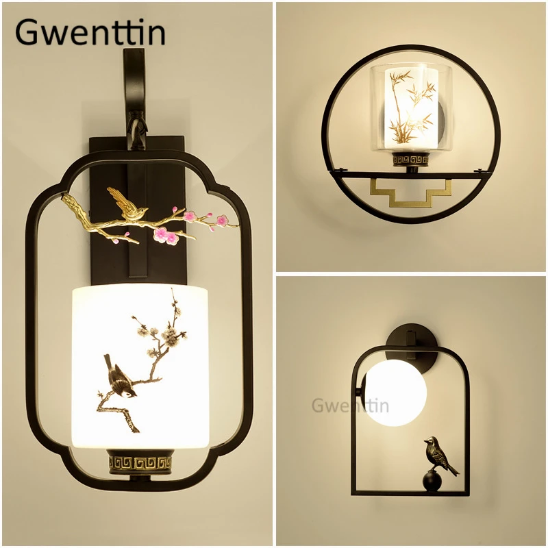 

Chinese Style Glass Wall Lamp Led Vintage Sconce Mirror Light for Living Room Bedroom Bathroom Lighting Fixtures Luminaire E27