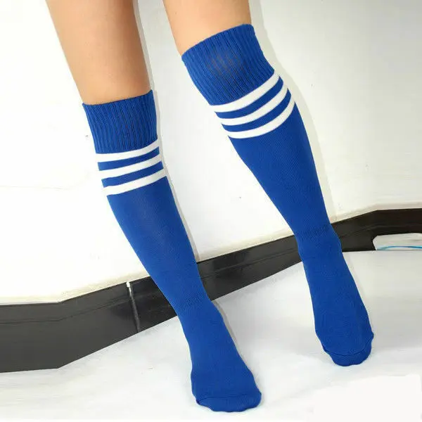 Chaussettes hautes rayées Kawaii pour femmes et filles, chaussettes de sport, chaussettes de football, chaussettes de football, bas tubulaires,