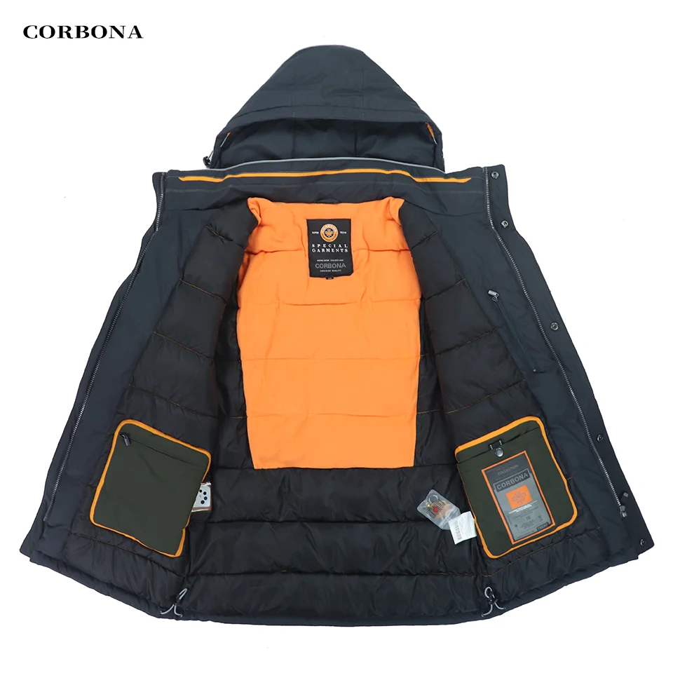 CORBONA New Arrival męska kurtka zimowa bawełna wysokiej jakości długi płaszcz wiatroszczelna moda biznesowa na świeżym powietrzu DetachableHat ciepła Parka