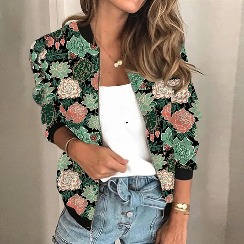 Abrigo informal Vintage con estampado Floral para mujer, chaqueta con cremallera, ropa de calle informal, ropa de calle femenina, otoño, nueva moda