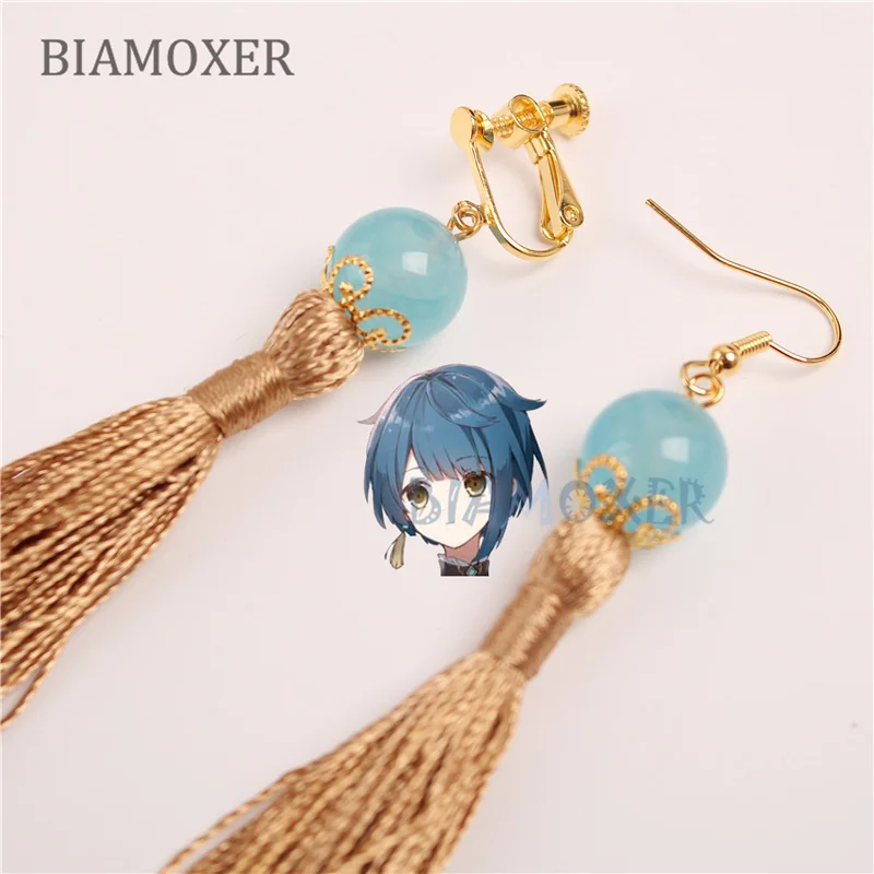 2 styles Genshin Impact Xingqiu Tassel Pendant Earring Cosplay  Ear Clip