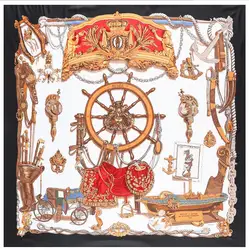 New Arrival Brand Shawl 100% Twill Silk Scarf Horse Carriage 130cm Square Scarves Print Kerchief Bandana Woman Headband Hijab