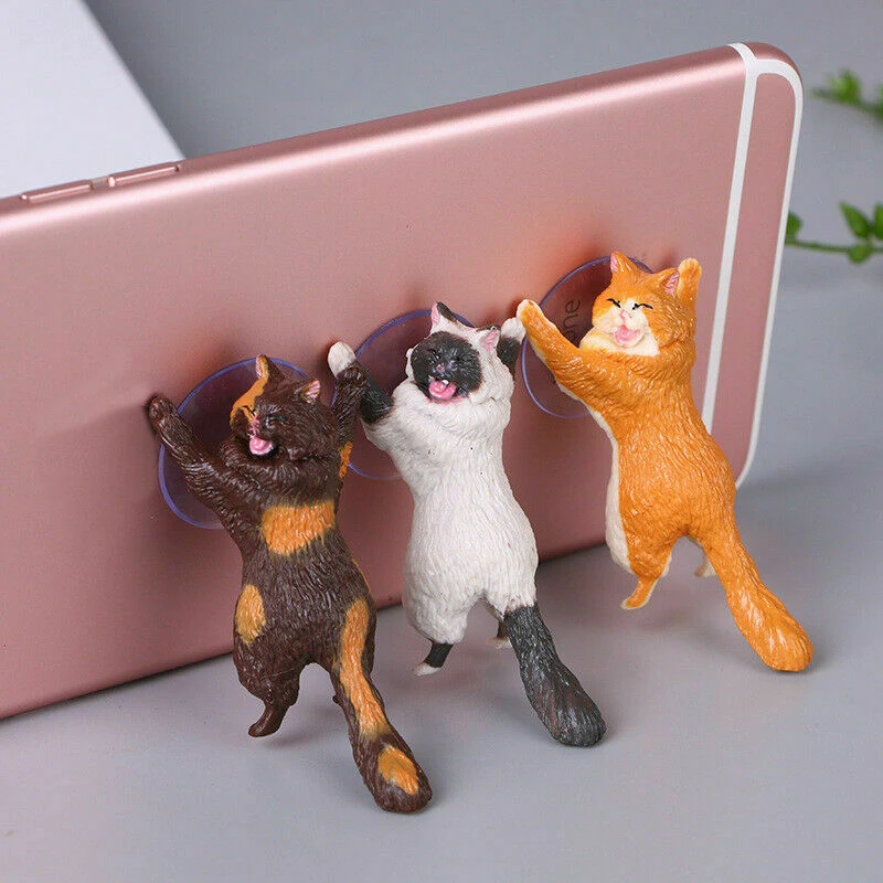 1pc Cat Shape Sucker Design Phone Holder Portable Universial Mobile Phone Stand Cartoon Car Stand New Fashion Car Decorative