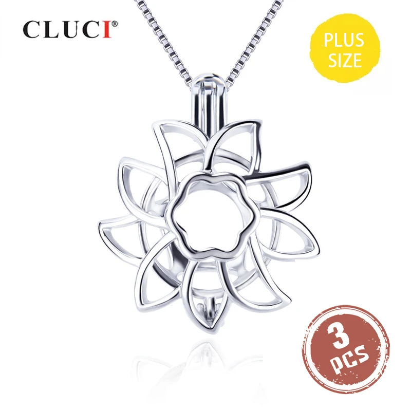 

CLUCI 3pcs 925 Sterling Silver Charms Pendant for Women Jewelry Popular Big Flower Cage Pendant Locket for 10-14mm Pearl SC369SB