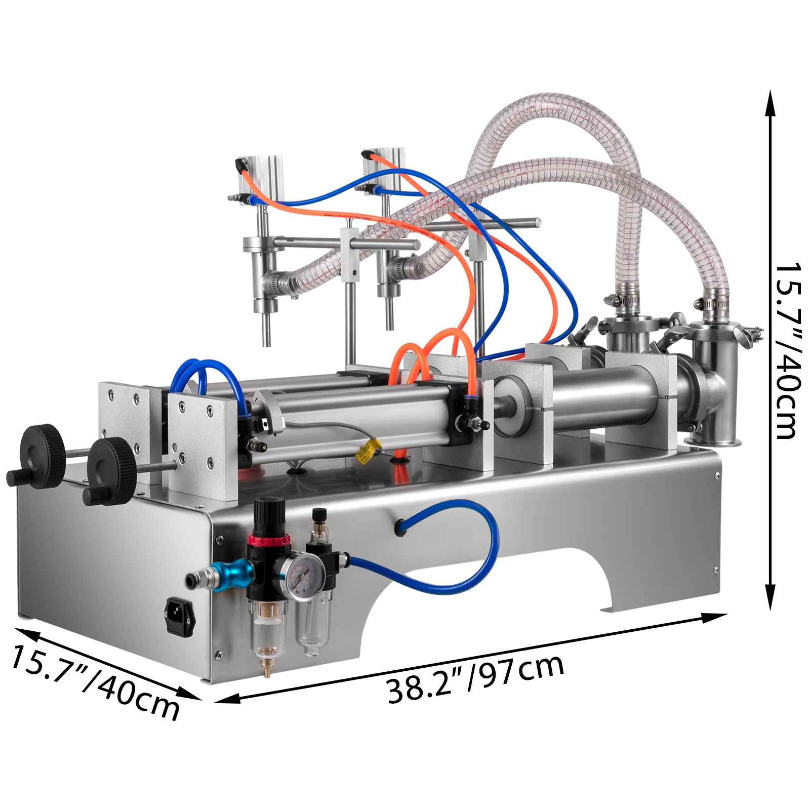 VEVOR 50-500ML Pneumatic Liquid Filling Machine with Double Nozzle Piezometer Commercial Automatic Bottle Filler to Oil Cosmetic