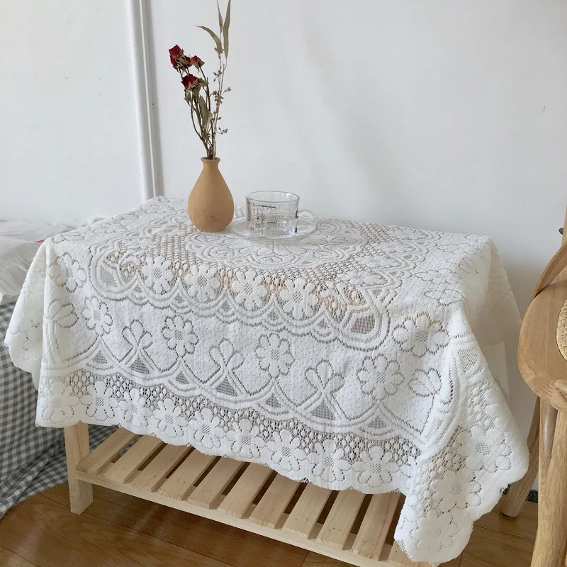 Square Coffee Table White Lace Tablecloth Picnic Dessert Table Cover Wedding Art Background Decoration Home Textile Table Cloth