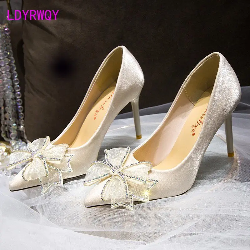 

Bow women 2021 summer new temperament word with high heels stiletto women