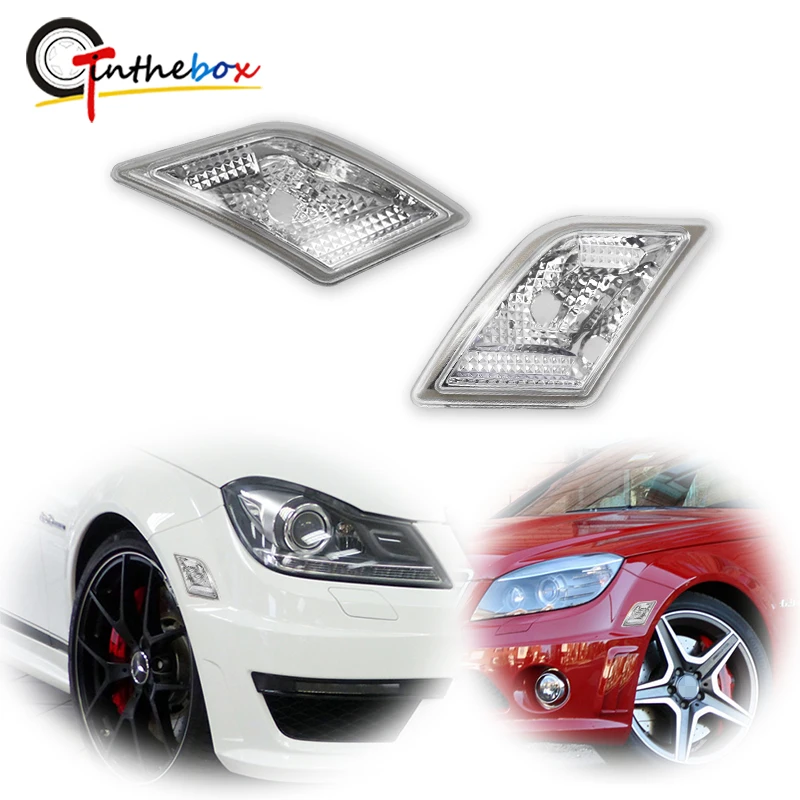 Gtinthebox 2pcs Clear Lens Front Sidemarker Light Housing Kit For 2008-2011 Mercedes Benz W204 C-Class C300 / C350 / C63 AMG