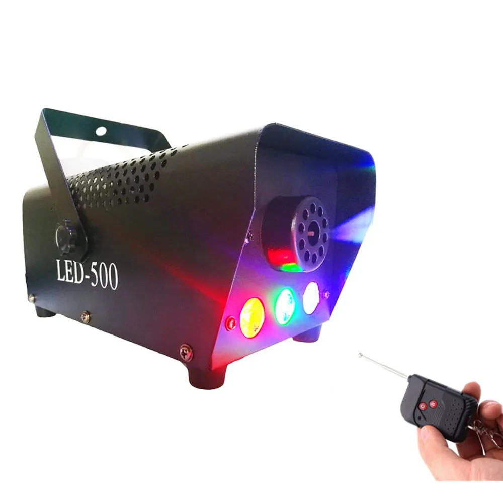 Mini Fog Machine com luzes LED RGB, DJ LED Smoke Machine, Sem fio e com fio, Controle remoto para festas e efeitos de palco
