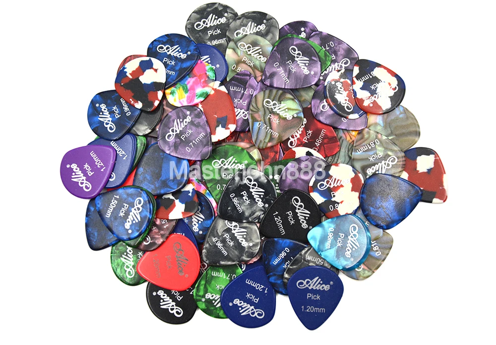 Lots of 100pcs Alice Small Sector 0.46-1.50mm Colorful Pearl Celluloid Electric/Acoustic Guitar Picks