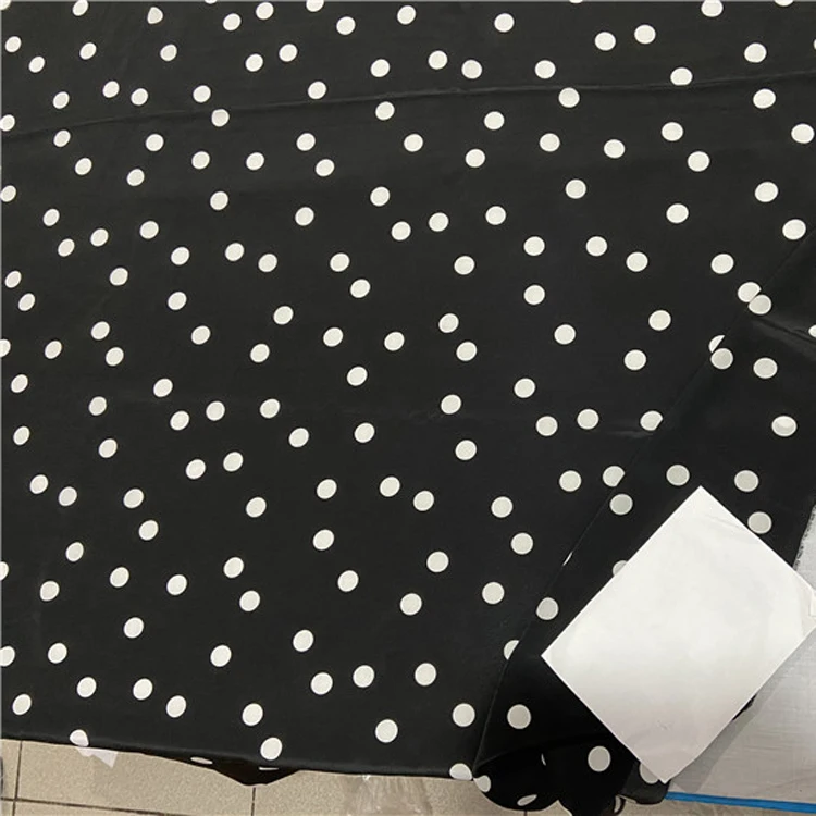 White polka dot on black pure silk crepe de chine silk fabric 16momme thickness,SCDC1312