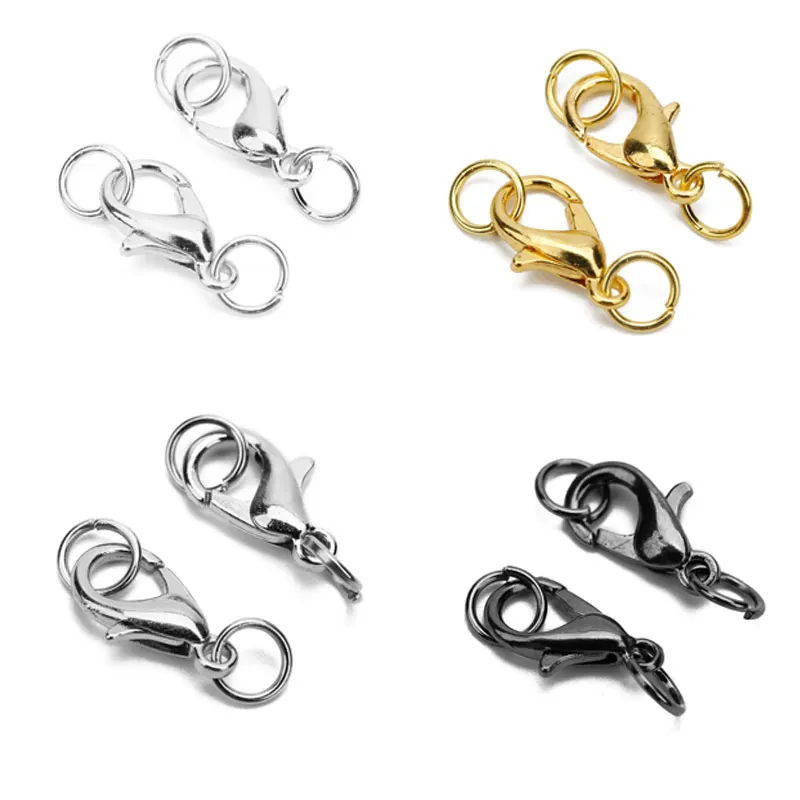 50pcs/lot Metal Iron Lobster Clasps With Jump Rings Gold Silver Color Clasps Connectors For Bracelet Necklace Diy Jewelry Making