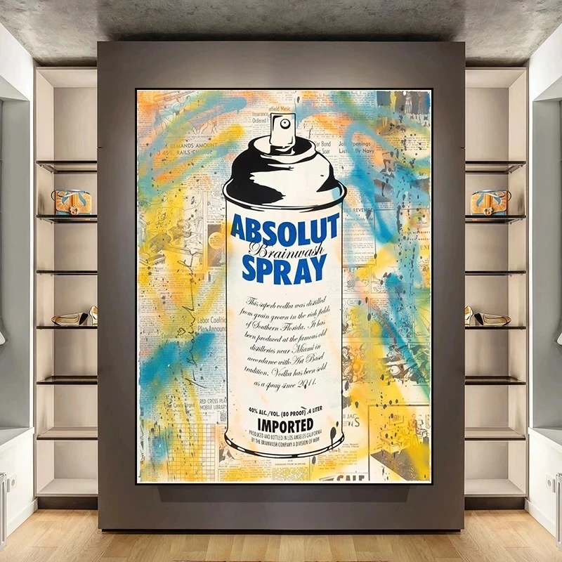 Abstract Yellow Absolut Spray Canvas Paintings Graffiti Art Posters Prints Wall Art Pictures for Living Room Decoration Cuadros