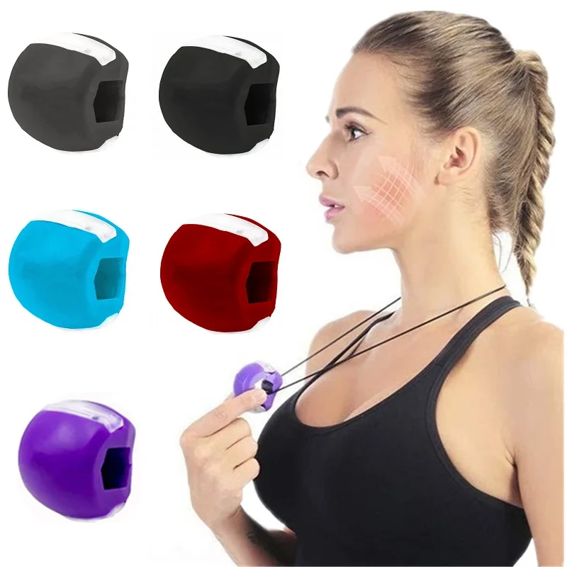 5pcs Food-grade Silica Jaw Exerciser Neck Thin Face Fitness Ball Facial Toner Reduce Double Chin Gym Gel JawLine Muscle Training