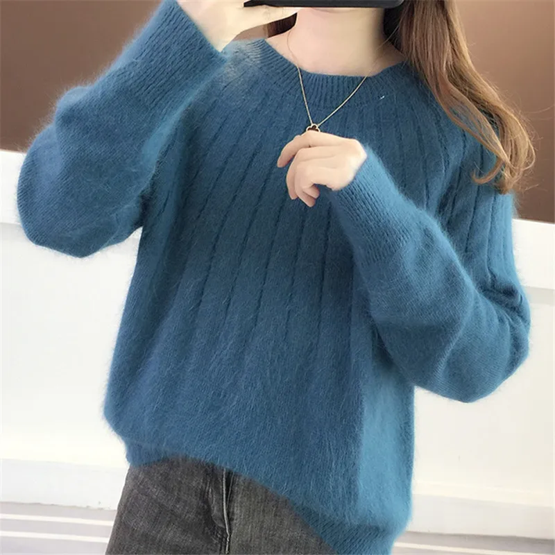 

Autumn Winter O-Neck Long Sleeve Sweater Women Pullover Jumper Ladies Korean Fashion 4 Color Loose Short Knitting Tops Female