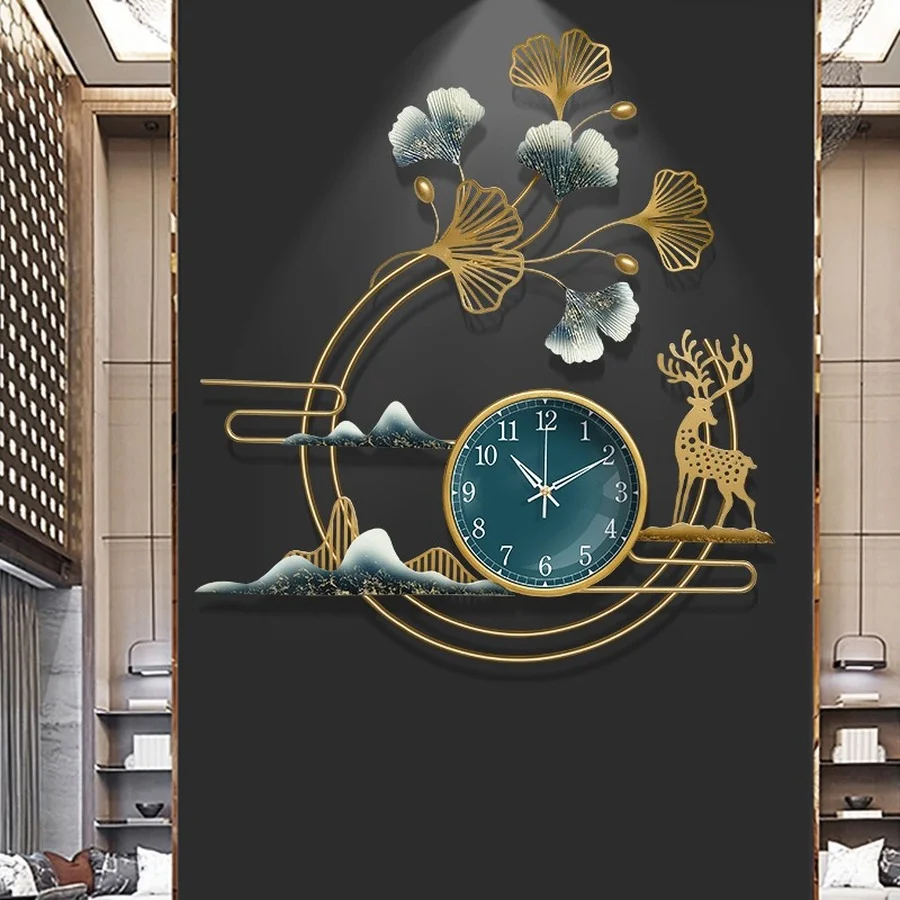 

Luxury Nordic Fashion Living Room Deer Wall Clock Modern Simple Silent Large Wall Clock Metal Reloj De Pared Wall Decor AH50WC