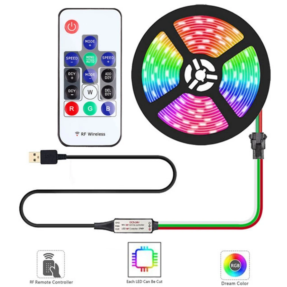 USB WS2812B Individually Addressable lights Smart 5050 Led Strip WS2812 Full colour with14Keys DIY Remote Pixels Controller KIT