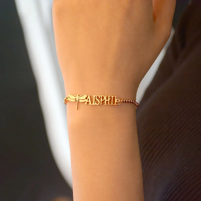 

18K Custom Name Bracelet Personalized Stainless Steel Bracelet Initial Letter NamePlate Jewelry for Women and Girl Birthday Gift