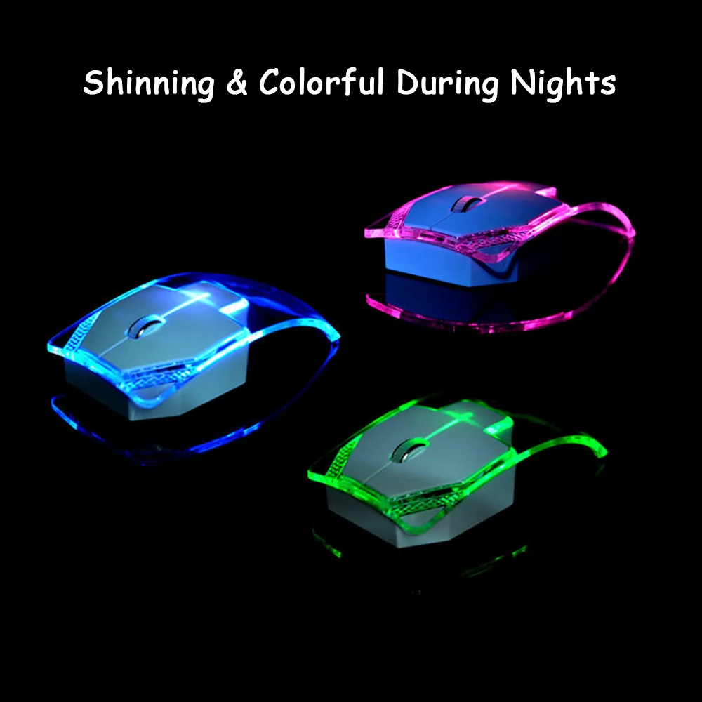 

CHUYI Transparent Wireless Mouse Slim Colorful Luminous Mause Portable Ultra-Thin Arc Mute Mice for PC Notebook Laptop Kids Gift