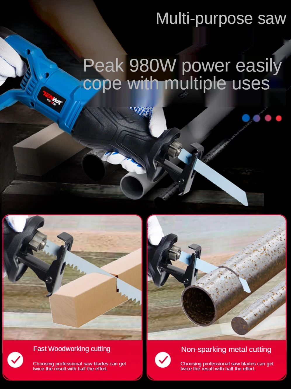 220V Multifunctional Woodworking Electric Reciprocating Saw Household Flashlight Saw Metal Cutting Machine Small Saw 800W