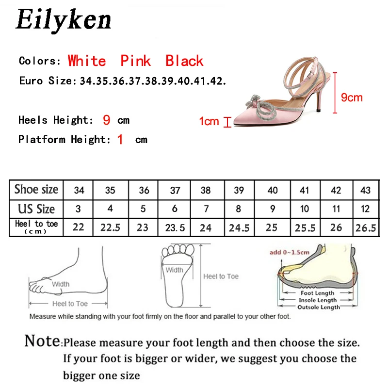 Eilyken-zapatos de tacón alto con diamantes de imitación para mujer, calzado de satén con lazo de cristal, para fiesta y graduación, primavera y