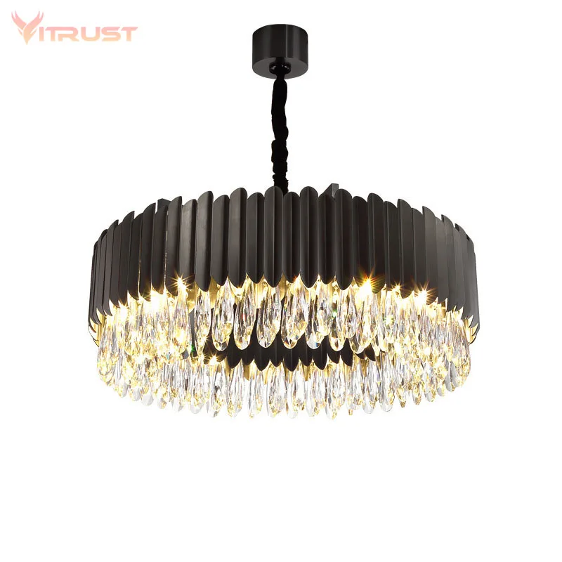 

Luxury Stainless steel pendant lamp crystal chandelier golden black living room lamp chandelier K9 Crystal Hang Lamp