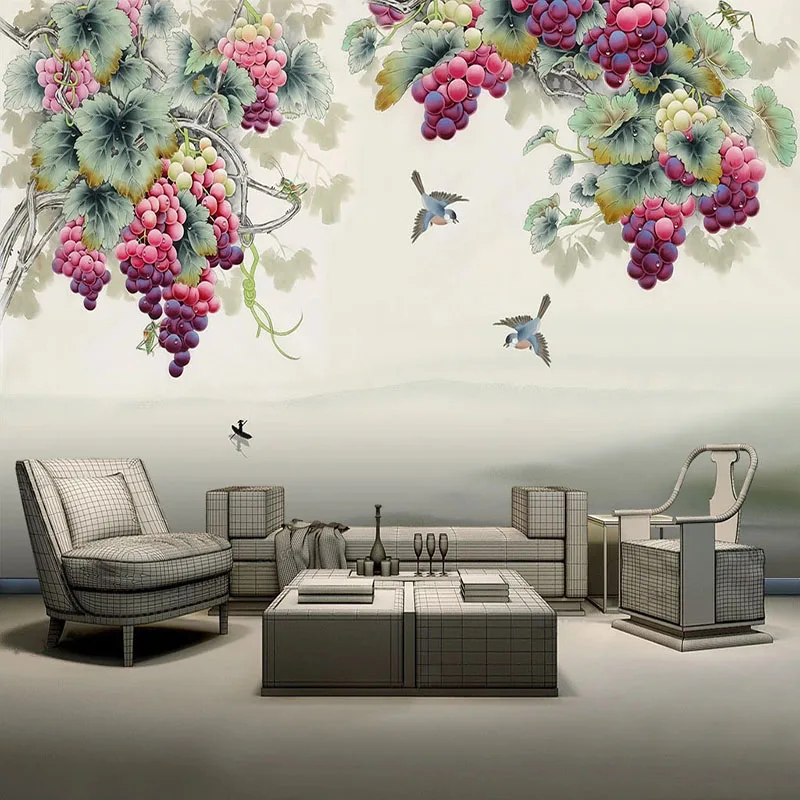 

Custom Mural Wallpaper 3D Hand Painted Purple Grapes Fresco Living Room Bedroom Home Decor Wall Sticker Papel De Parede Tapety