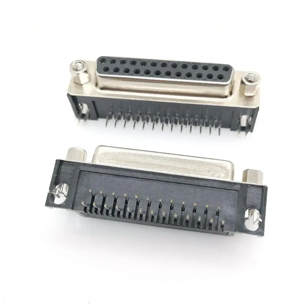 10Pcs DB25 female DR25 male D-sub Right Angle PCB Mount Double Row Pins Electrical Connector Socket With Screw Nuts