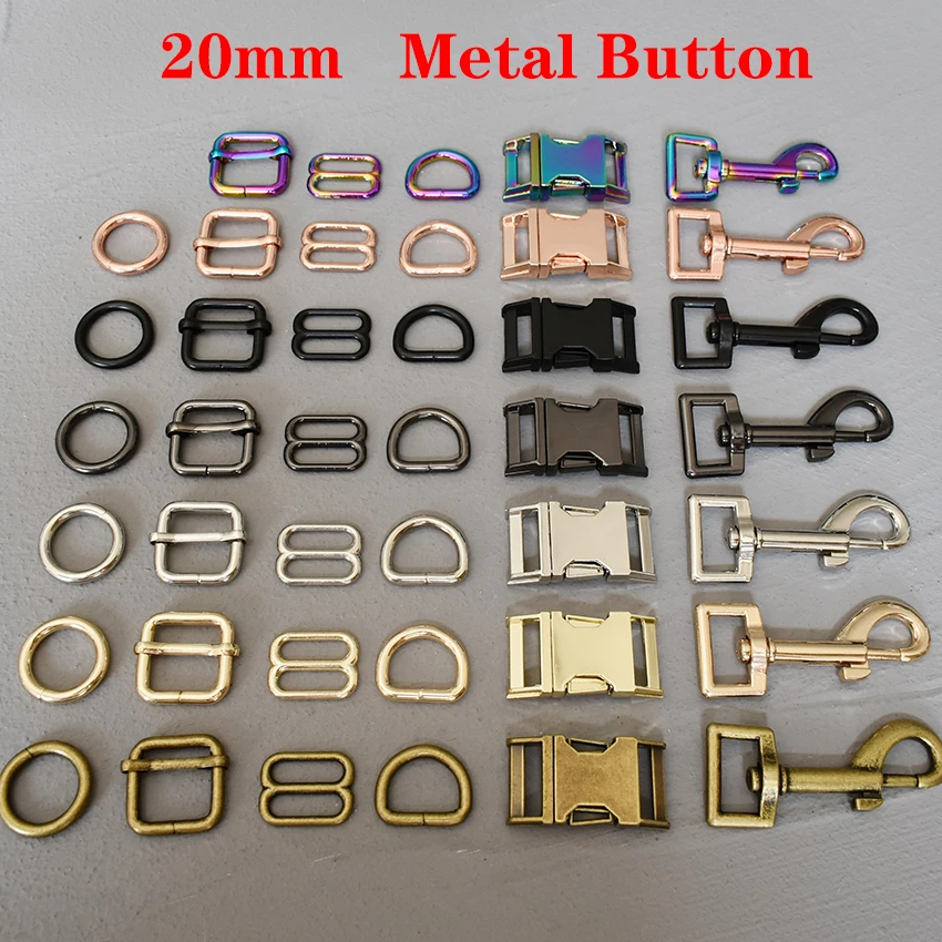 20mm 1 piece Metal Adjustable D Ring Snap Hook Belt Buckle For Backpacks shoes Bag Cat Leash Dog Collar Buckles DIY Accessories