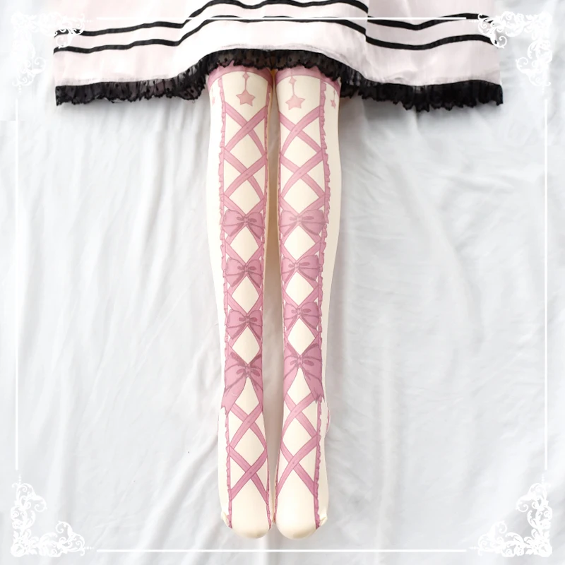 Bas japonais lolita Lolita pour filles, kawaii, doux, collant avec nœud, bas, chaussettes, accessoires pour robe