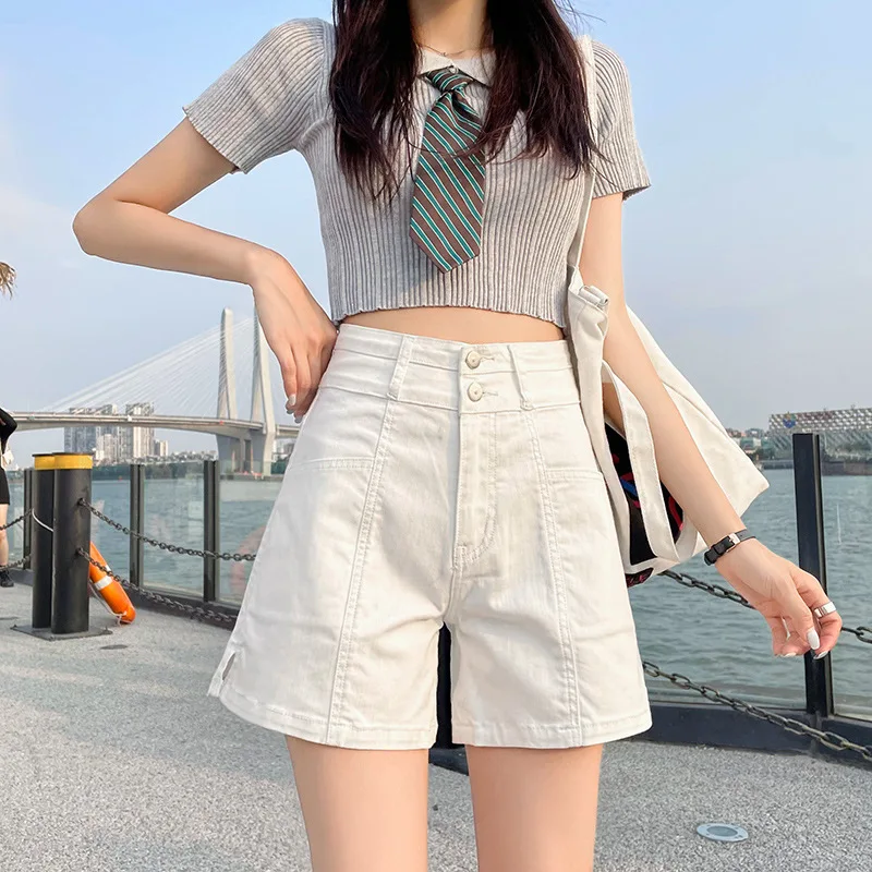 Jeans Woman High Waist Stretch Fashion Denim Shorts Pants Women Summer New Femme Wide-Leg A-Line Pants Thin Female Jean Pant  SO