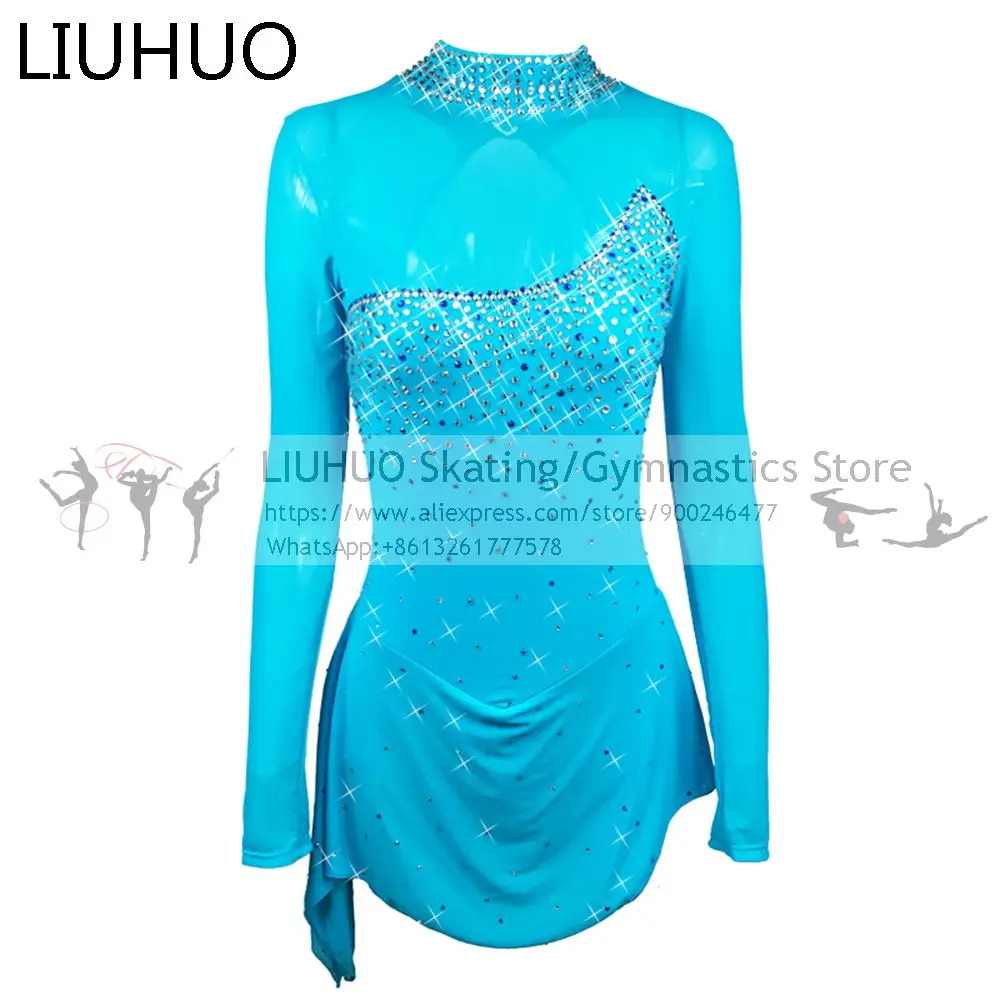 LIUHUO Ice Skating dress girls sky blue ballroom Rhythmic gymnastics apprael ballet skirt Figure Skating dress teens dance dress