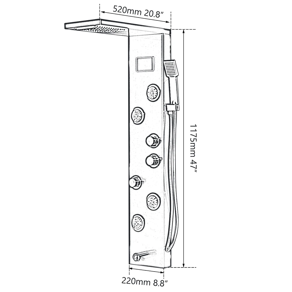 YANKSMART LED Bathroom Shower Faucet Temperature Digital Display Panel Body Massage System Jets Tower Shower Column Faucets Tap