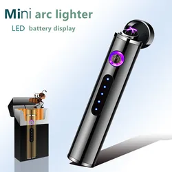 Mini New Double Arc screem display fingerprint Lighters Windproof  USB Recharge  small metal  Electric Lighter