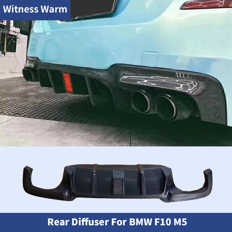 For BMW F10 M5 Sedan Carbon Fiber Car Rear Diffuser Bumper Lip Spoiler Unpainted Frp Back Lip with Led Light 2010 - 2016