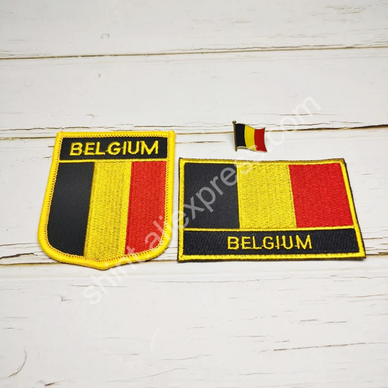 Naszywki z flagą narodową Belgii Naszywka z tarczą i kwadratową przypinką Jeden zestaw na opaską na tkaninie Ozdoba plecaka