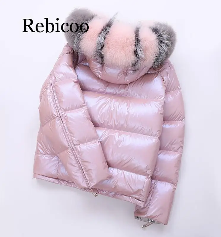 new bright face winter down jacket female short double-sided fashion fake fur collar coat winter down coat women outerwear