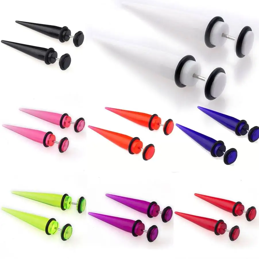 2PCS Acrylic Neon Faux Fake Cheater Earring Studs Barbell Ear Plug Earlet Gauge Taper ear piercings For Men Women 8mm