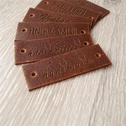 55pcs Personalised Handmade Knitting labels Handcraft item Sewing Leather tags with Brand logo Clothing label cosas personalizas