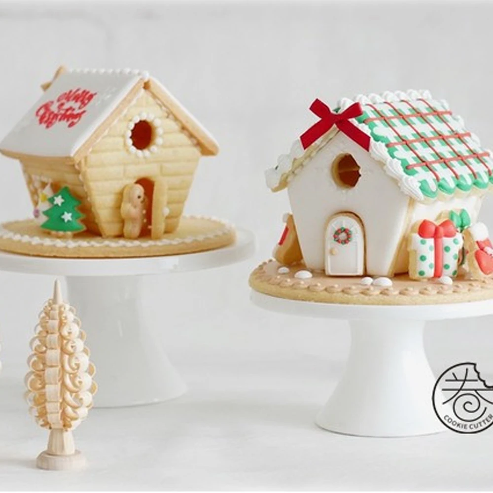 Christmas Gingerbread House Mould DIY Biscuit Mold Plastic Cookie Cutter Fondant Cutter Pastry Cake Sugar Craft Baking Tools