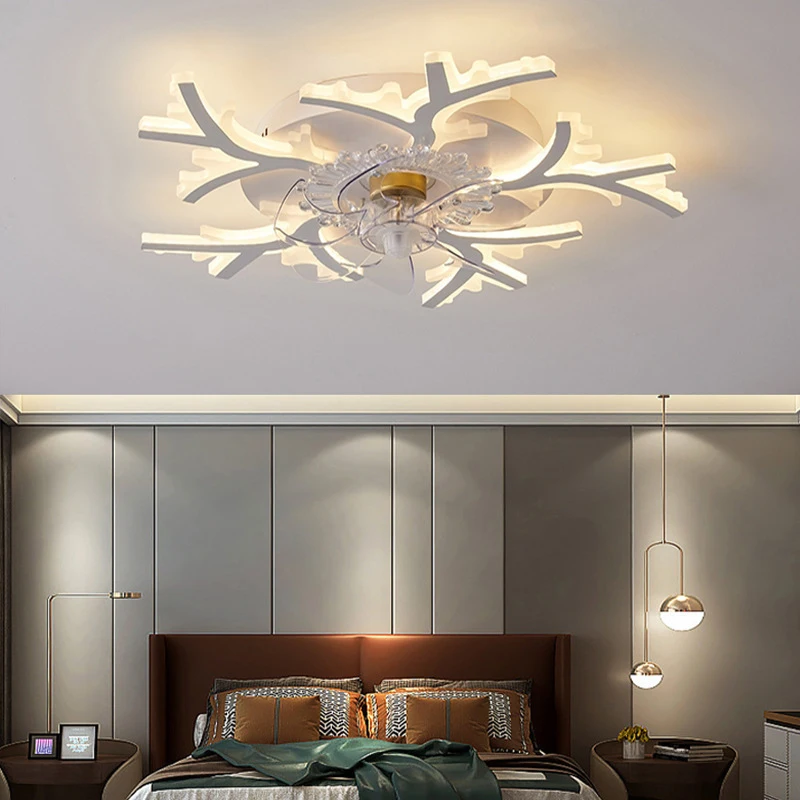 

Nordic Acrylic Ceiling FAN With LED Light Luxury Smart Creative Living Room Bedroom Ceiling Fan Lamp