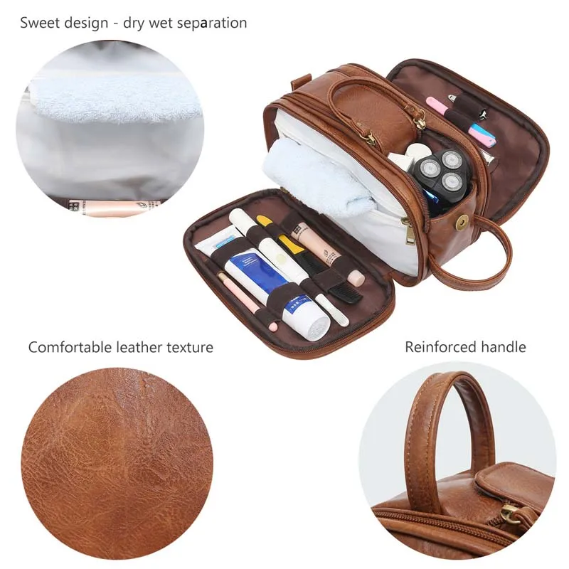 Men Travel Toiletry Bag Shaving Dopp Kit Storage Bag Waterproof Bathroom Toiletries Organizer PU Leather Cosmetic Bags