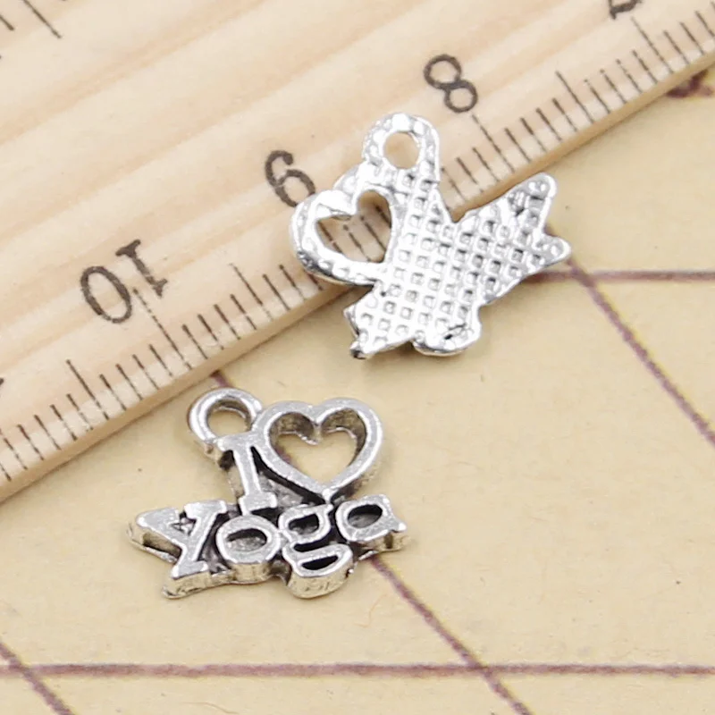 20pcs Charms I Love Yoga 12x13mm Tibetan Silver Color Pendants Antique Jewelry Making DIY Handmade Craft