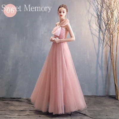 A095 Custom Made Beauty Pink Bridesmaid Dresses Sweet Memory Women Tulle Dress With Bow Bride Vestidos Wedding Guest Party Robes