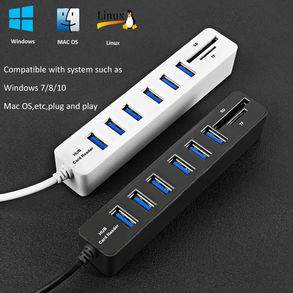 USB Hub 6 Ports Expander Adapter USB 2.0 Hub Multi USB Splitter 2.0 Hab 2 Hub 2.0 Multiple USB2.0 USB-Hub Card Reader for PC