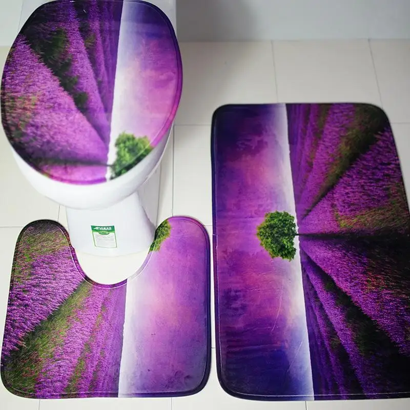 3pcs/lot Lavender Flannel Fabric Toilet Seat Cover Fashion Toilet Case Bathroom Door Non-slip Mat Home Decoration ZT384