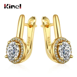 Kinel Trendy Oval Cubic Zirconia Stud Earrings For Women Gold Silver Color Simple CZ Earrings Wedding Party Engagement Jewelry