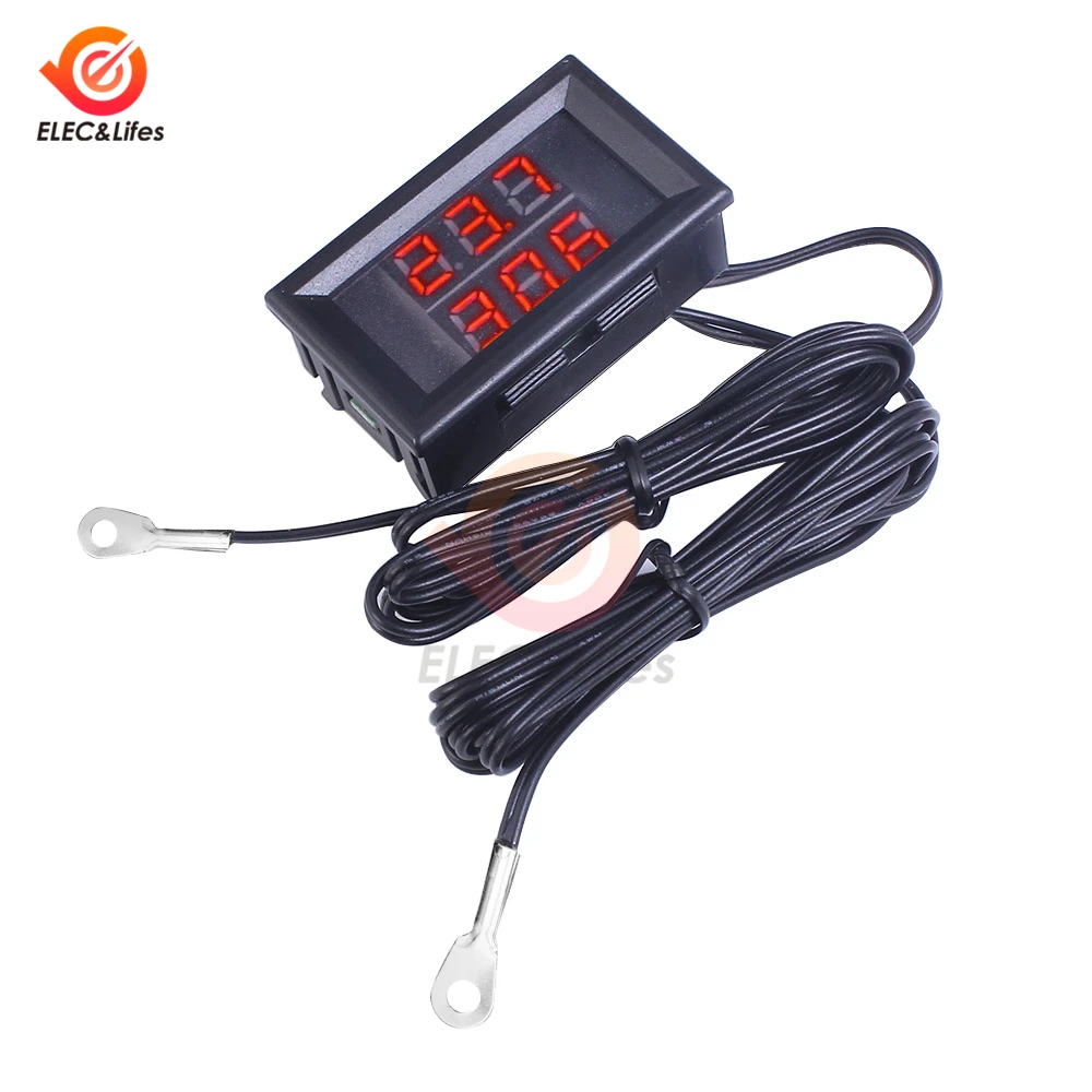 DC 12V 24V Digital Thermometer Temperature Sensor w/ Dual NTC Metal Waterproof Probe temperature tester DC 4-28V Car Room Indoor