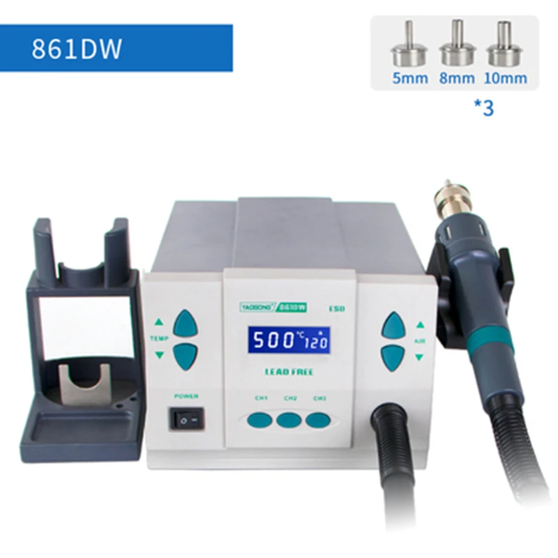 

Original 1000W220/110V QUICK 861DW HeatGun Lead Free Hot Air Soldering Station Microcomputer Temperature Rework Station+3nozzle