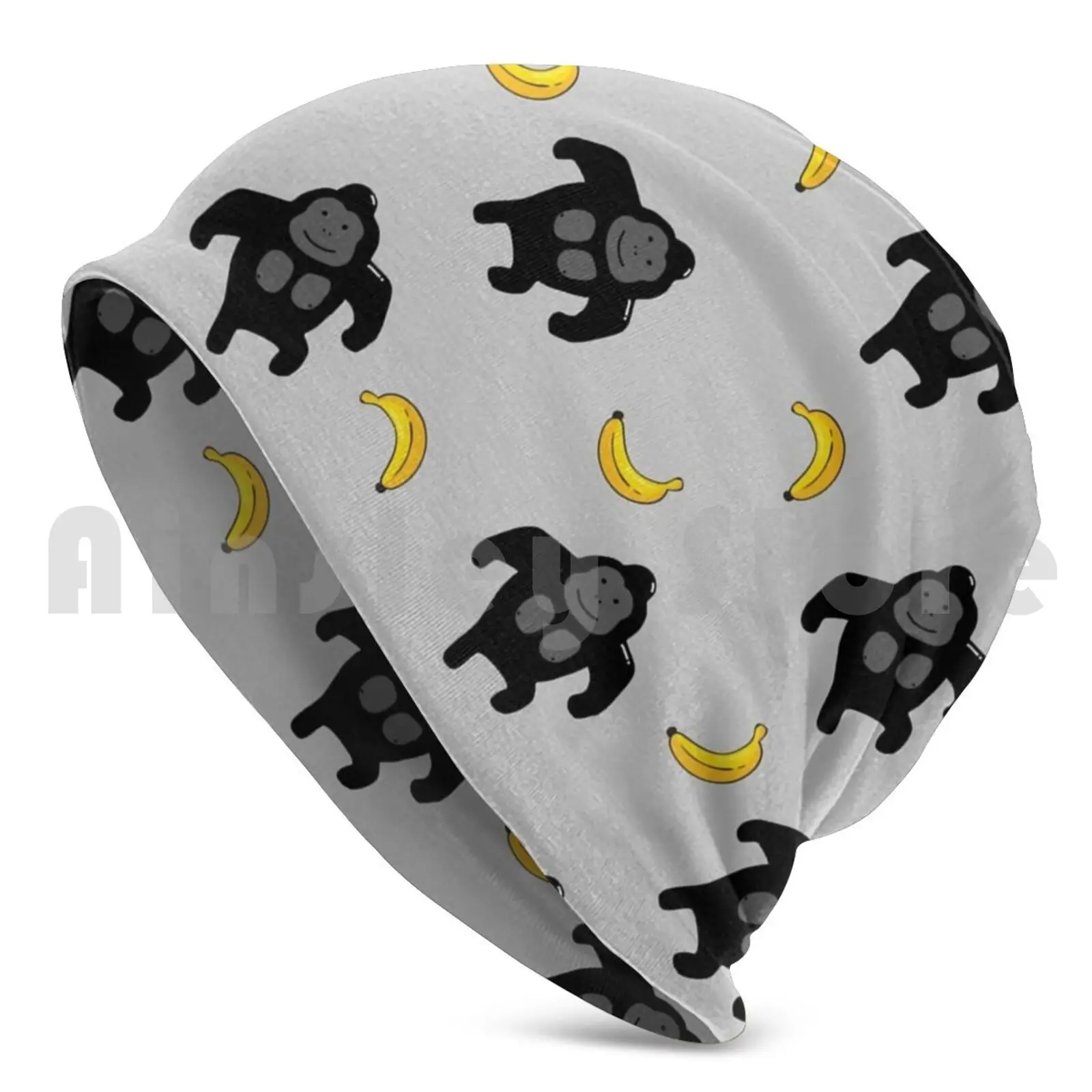 Gorilla Beanies Knit Hat 400 Beanies Print Gorilla Monkey Kawaii Cute Banana Fruit Cartoon Anime Pattern Cool Design